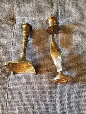 Pair of Brass Candle Holders - Gold Tone